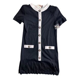 David Benjamin Secretary Dress‎ Womens 12 NEW Drop Waist Pleated Black White USA
